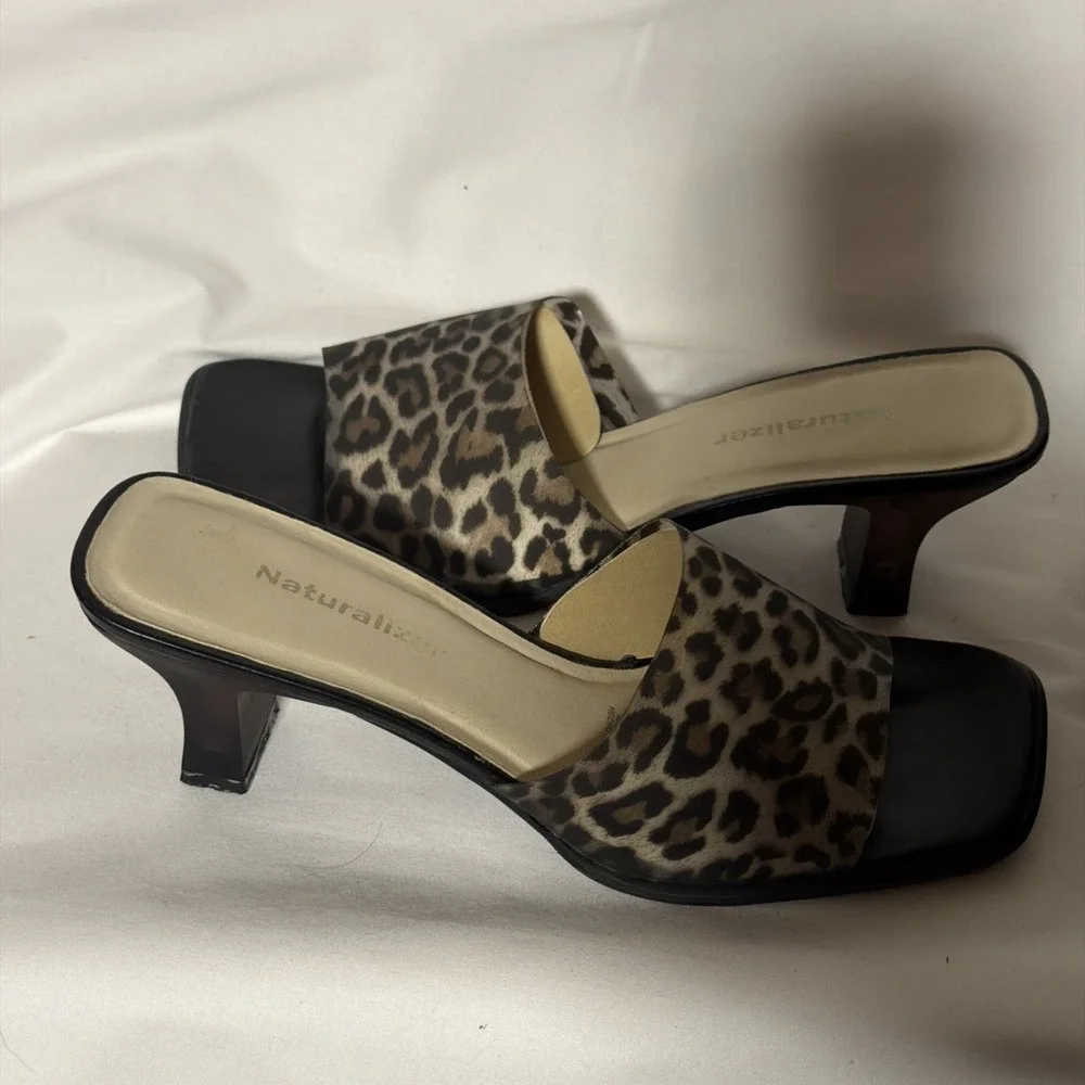 Naturalizer‎ Women's Open Toe Sandle Slip On Mule Cheetah Print Size 8